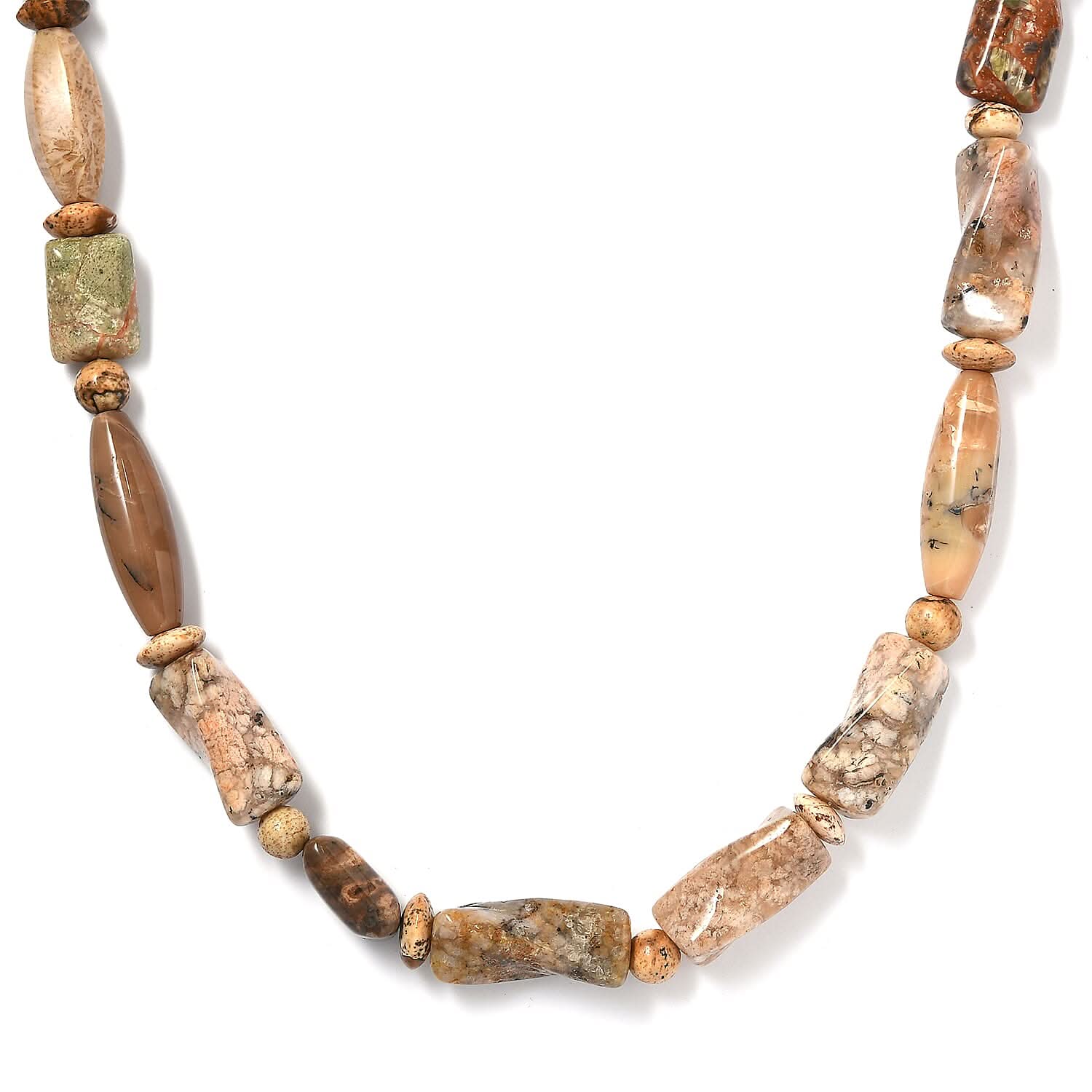 Picture Jasper 225.70 ctw Necklace in Platinum Bond 20 Inches