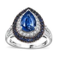 Kashmir Kyanite and Multi Gemstone 3.50 ctw Double Halo Ring in Rhodium Over Sterling Silver