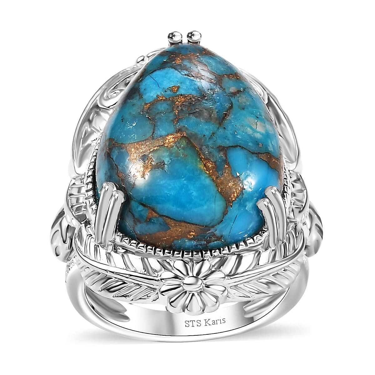 Karis Mojave Blue Turquoise 13.50 ctw Solitaire Ring in Platinum Bond (Size 7.0)
