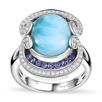 Larimar, Multi Gemstone Ring in Rhodium Over Sterling Silver (Size 7.0) 6.40 ctw