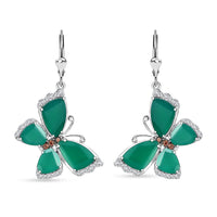 Verde Onyx, Brown and White Zircon 9.20 ctw Butterfly Earrings in Rhodium Over Sterling Silver