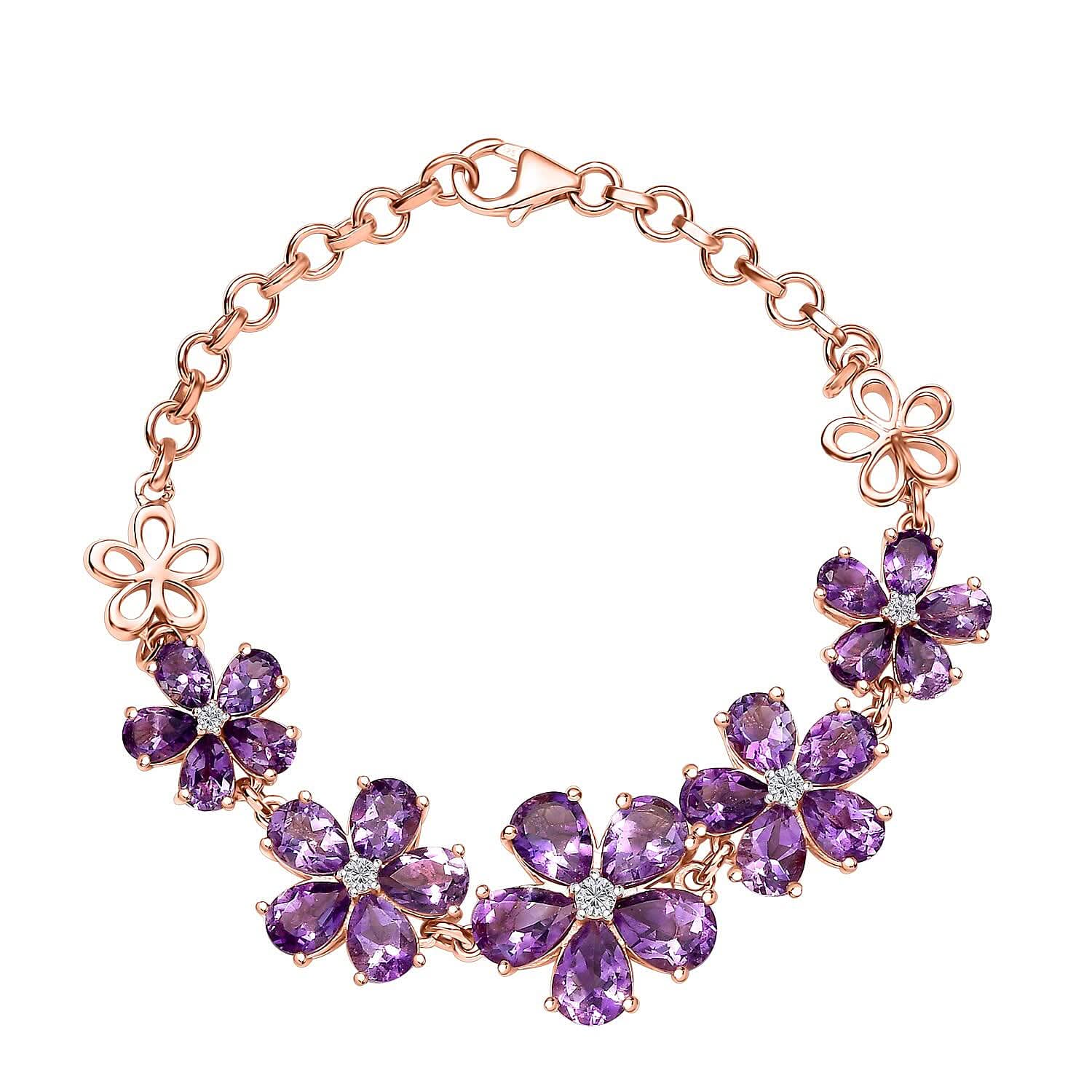 D'Joy Moroccan Rose and Moissanite 15.70 ctw Flower Bracelet in 18K Vermeil Rose Gold Over Sterling Silver (7.25 In)