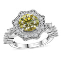Yellow and White Moissanite 2.30 ctw Ring in Rhodium Over Sterling Silver - Sticky add to cart bar