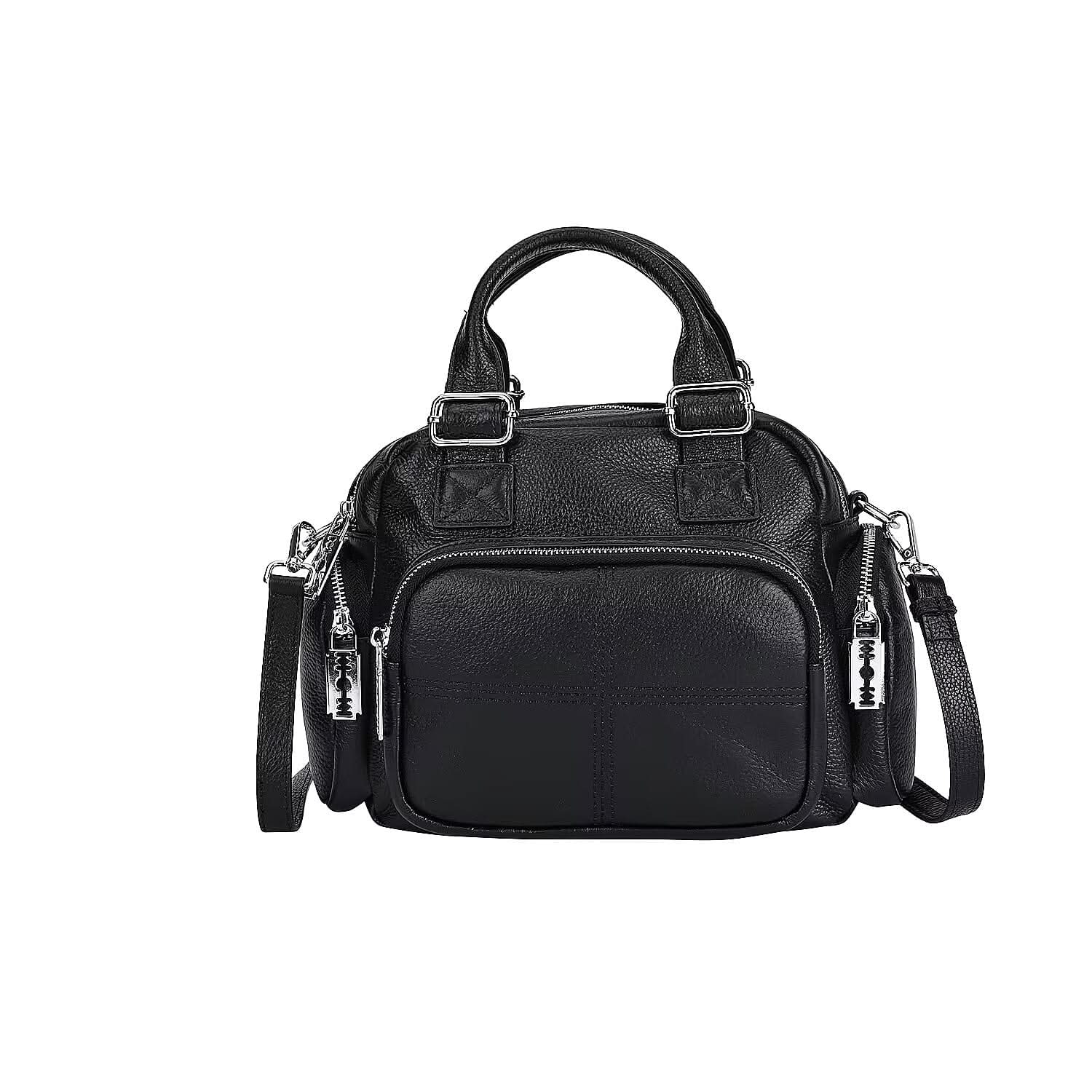 Black Genunie Leather Crossbody Bag (10.6"x5.9"x7.48") with Handle Drop (3.9'') and Shoulder Strap (47.2")