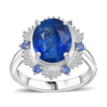 Kashmir Kyanite, Ceylon Sapphire and Diamond 4.90 ctw Ring in Rhodium Over Sterling Silver - Sticky add to cart bar