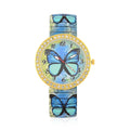 Simulated Diamond Butterfly Watch in Goldtone with Stretchable Band 1.10 ctw - Sticky add to cart bar
