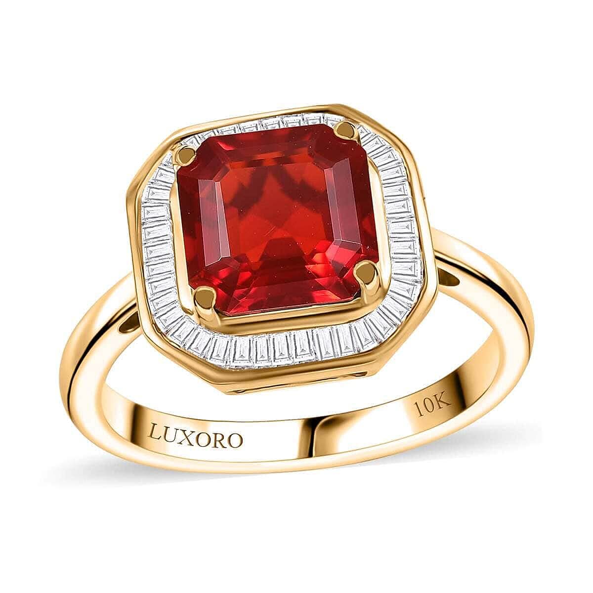 Doorbuster Luxoro Premium Crimson Fire Opal and Diamond 1.90 ctw Ring in 10K Yellow Gold