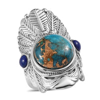 Mojave Blue Turquoise, Lapis Lazuli Feather Ring in Stainless Steel (Size 10.0) 8.90 ctw
