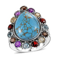 Mojave Blue Turquoise and Multi Gemstones 11.10 ctw Flower Ring in Stainless Steel (Size 10.0) - Sticky add to cart bar