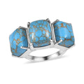 Mojave Blue Turquoise 3 Stone Ring in Stainless Steel (Size 10.0) 10.00 ctw - Sticky add to cart bar