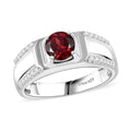 Mozambique Garnet, White Zircon Men's Ring in Rhodium Over Sterling Silver (Size 9.0) 1.30 ctw - Sticky add to cart bar