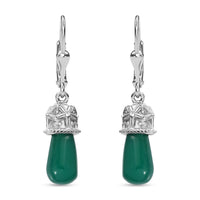 D'Joy Verde Onyx 6.60 ctw Floral on Cap Earrings in Rhodium Over Sterling Silver