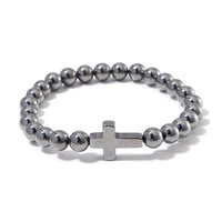 Terahertz 85.00 ctw Block Stretch Men's Bracelet with Cross Charm (7.5-8.0In)