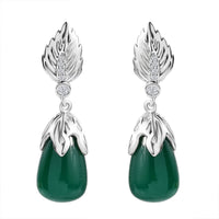 Verde Onyx and White Zircon 15.10 ctw Leaf Earrings in Rhodium Over Sterling Silver