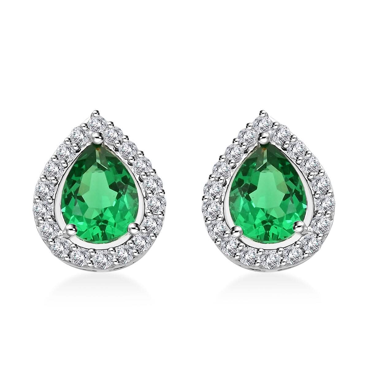 Simulated Emerald and Simulated Diamond 2.65 ctw Earrings in Silvertone