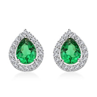 Simulated Emerald and Simulated Diamond 2.65 ctw Earrings in Silvertone