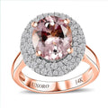 Certified & Appraised Luxoro 14K Rose Gold AAA Pink Morganite, Diamond (G-H, I2) (0.67 cts) Double Halo Ring (Size 6.0) (4.85 g) 4.13 ctw - Sticky add to cart bar