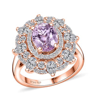 Premium Martha Rocha Kunzite, Moissanite Ring in 18K Vermeil RG Over Sterling Silver (Size 10.0) 4.20 ctw