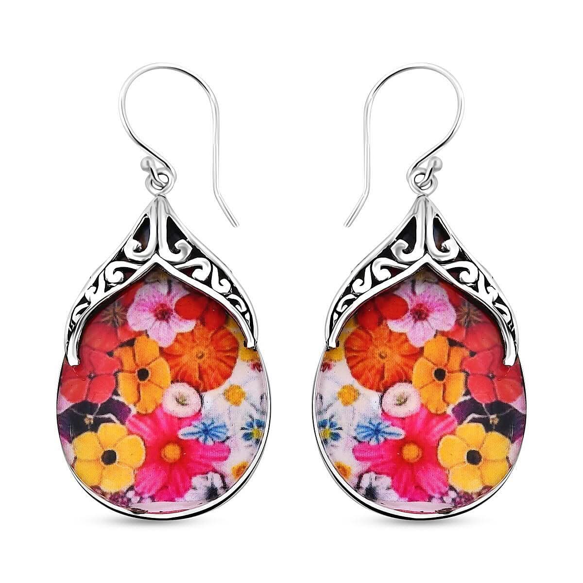 Resin Floral Earrings in Sterling Silver