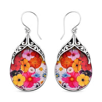 Resin Floral Earrings in Sterling Silver