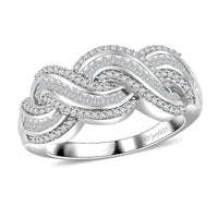 Diamond Twisted Ring in Rhodium Over Sterling Silver (Size 6.0) 0.75 ctw