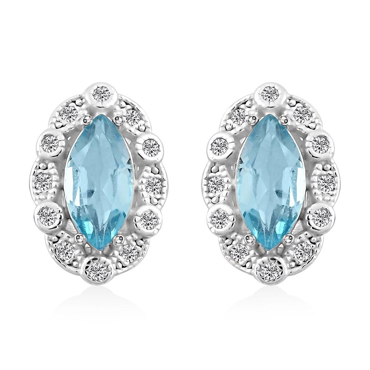 Blue Topaz and Simulated Diamond 1.85 ctw Earrings in Sterling Silver