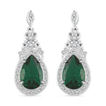 Simulated Emerald and Simulated Diamond 6.20 ctw Earrings in Silvertone - Sticky add to cart bar
