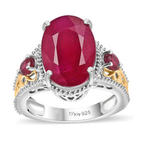 TLV Niassa Ruby (FF) (Ovl) Ring in 18K Vermeil YG and Rhodium Over Sterling Silver (Size 7.0) 10.90 ctw