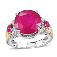 TLV Niassa Ruby (FF) (Ovl) Ring in 18K Vermeil YG and Rhodium Over Sterling Silver (Size 7.0) 10.90 ctw