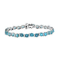 Premium Betroka Blue Apatite and Moissanite 12.50 ctw Bracelet in Rhodium Over Sterling Silver (7.25 In)