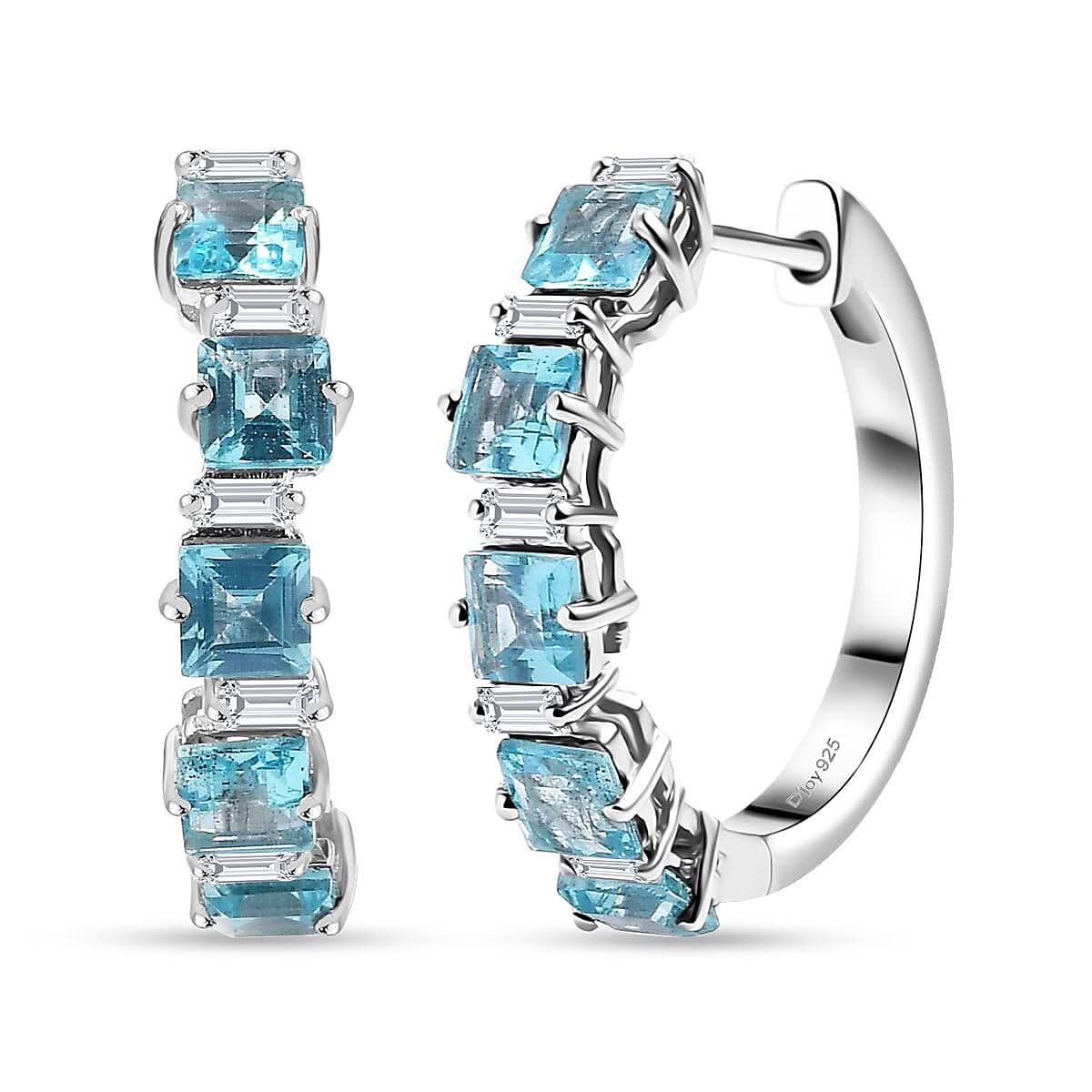 Premium Betroka Blue Apatite and Moissanite 3.90 ctw Earrings in Rhodium Over Sterling Silver