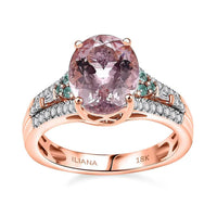 Certified & Appraised Iliana AAAA Pink Morganite, Paraiba Tourmaline and G-H SI Diamond 2.90 ctw Ring in 18K Rose Gold (Size 6.0)