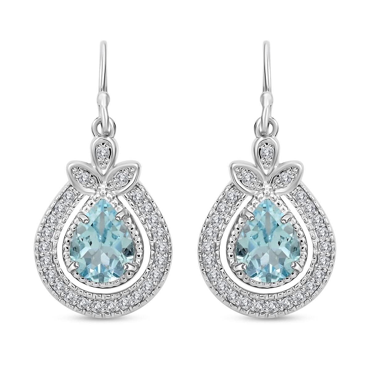 Blue Topaz and Simulated Diamond 4.50 ctw Earrings in Silvertone
