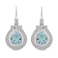 Blue Topaz and Simulated Diamond 4.50 ctw Earrings in Silvertone