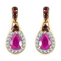 Premium Royal Ruby, Brown and White Zircon 1.60 ctw Autumn Grace Earrings in 18K Vermeil Yellow Gold Over Sterling Silver - Sticky add to cart bar