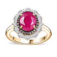 Epic Deal Luxoro 10K Yellow Gold Premium Royal Ruby, Natural Champagne and White Diamond (G-H, I2) (0.40 cts) Ring 3.15 ctw