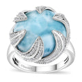 Larimar, White Zircon Ring in Rhodium Over Sterling Silver (Size 10.0) 14.85 ctw - Sticky add to cart bar