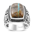 Artisan Crafted Royston Ribbon Turquoise 10.00 ctw Solitaire Ring in Black Oxidized Sterling Silver - Sticky add to cart bar