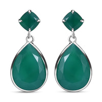 Verde Onyx 21.50 ctw Drop Earrings in Rhodium Over Sterling Silver