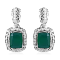 Verde Onyx 4.25 ctw Wooden Texture Earrings in Rhodium Over Sterling Silver