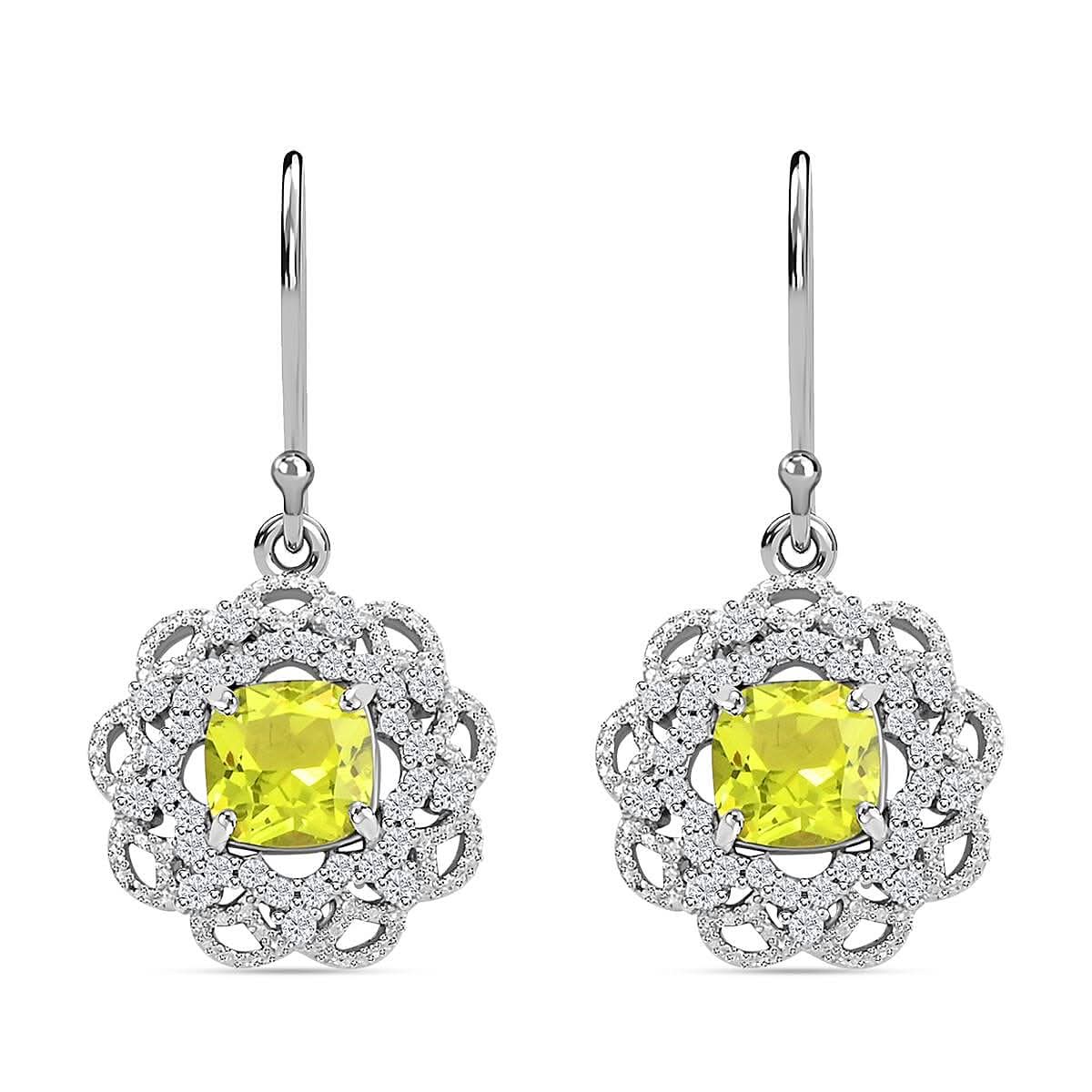 Simulated Peridot and Simulated Diamond Earrings in Silvertone 3.35 ctw
