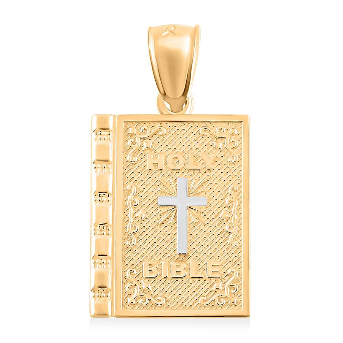 10K Yellow and White Gold Bible Charm Pendant without Chain 1.30 Grams
