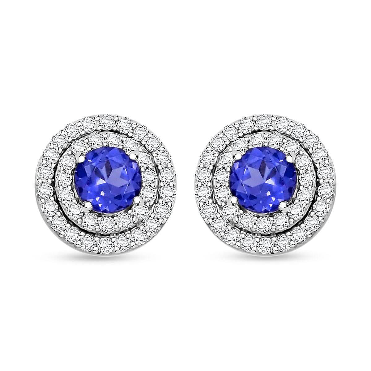 Simulated Tanzanite and Simulated Diamond 1.40 ctw Earrings in Silvertone