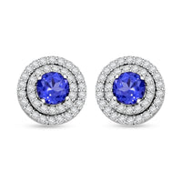 Simulated Tanzanite and Simulated Diamond 1.40 ctw Earrings in Silvertone