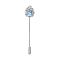 Blue Topaz, Simulated Diamond Brooch in Silvertone 3.10 ctw
