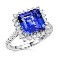 Certified & Appraised Rhapsody Asscher Cut AAAA Tanzanite and E-F VS Diamond 7.30 ctw Ring in 950 Platinum 7.03 Grams