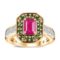 Premium Royal Ruby and Multi Gemstone 2.50 ctw Halo Ring in 18K Vermeil Yellow Gold Over Sterling Silver - Sticky add to cart bar