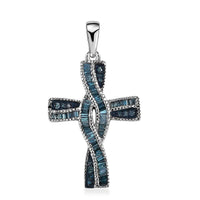 Green Diamond (IR) Cross Pendant in Rhodium Over Sterling Silver 0.50 ctw