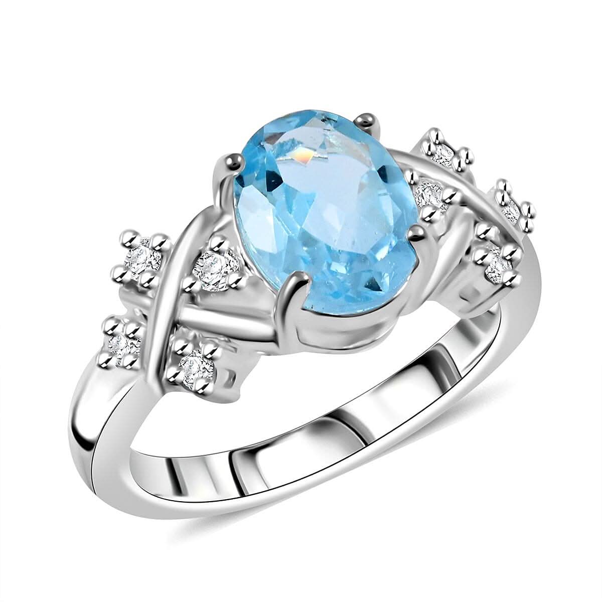 Blue Topaz and Simulated Diamond 2.00 ctw Ring in Silvertone