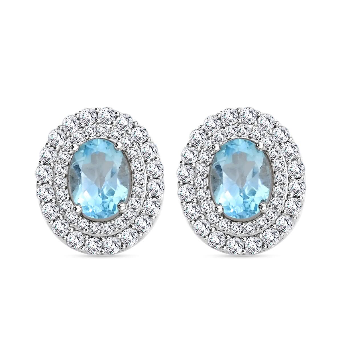 Blue Topaz and Simulated Diamond 3.85 ctw Earrings in Silvertone